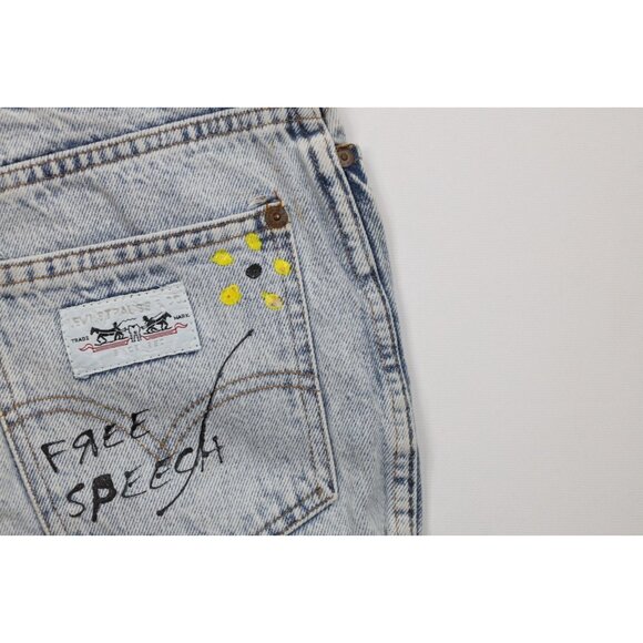 Vintage 70s 80s Levis Womens 26 Hand Painted Free Speech Acid Wash Shorts USA - Picture 14 of 14